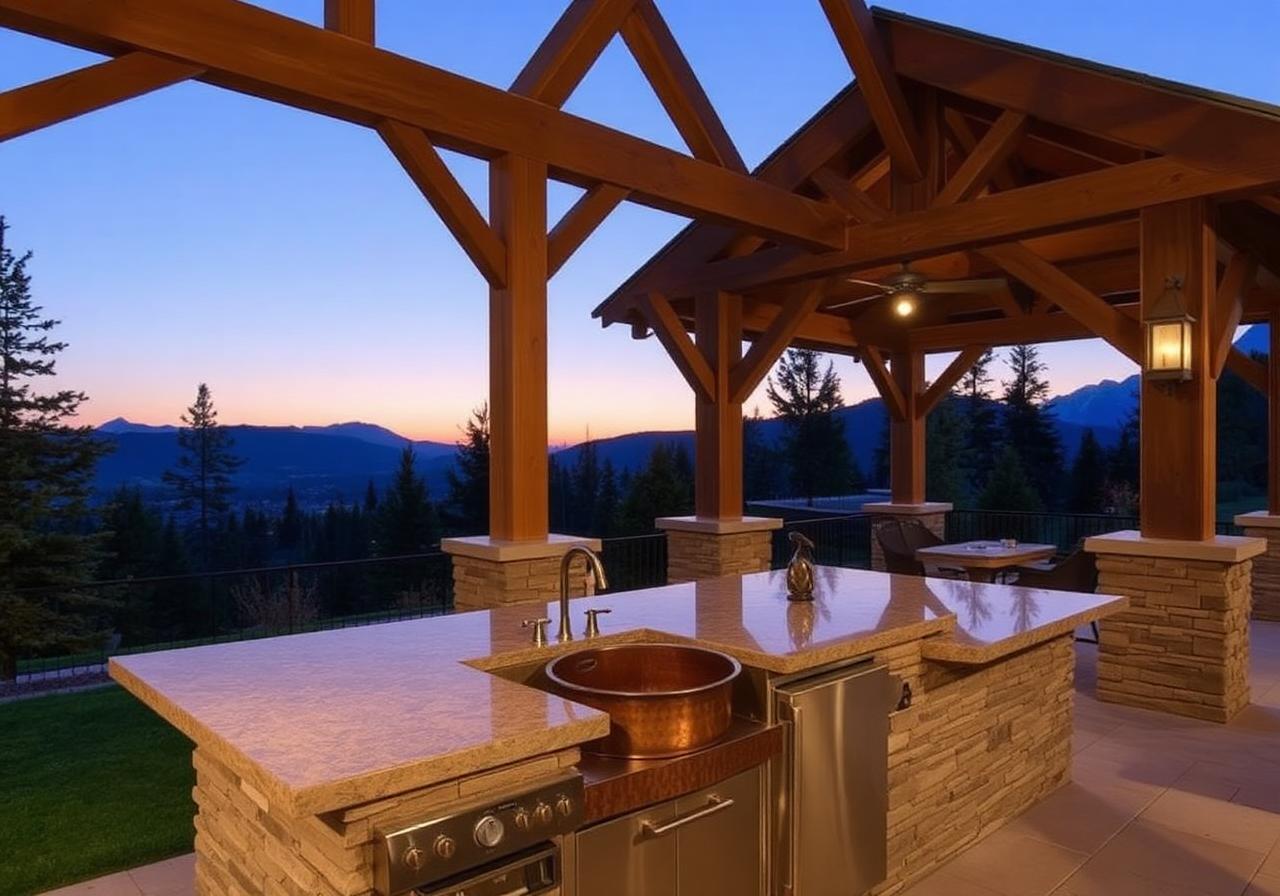 Outdoor kitchen with mountain view