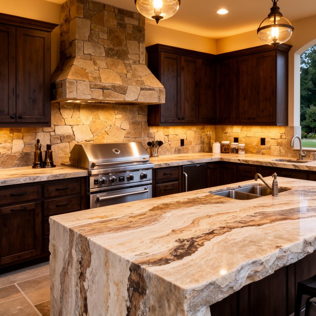 Luxury outdoor kitchen with stone countertops