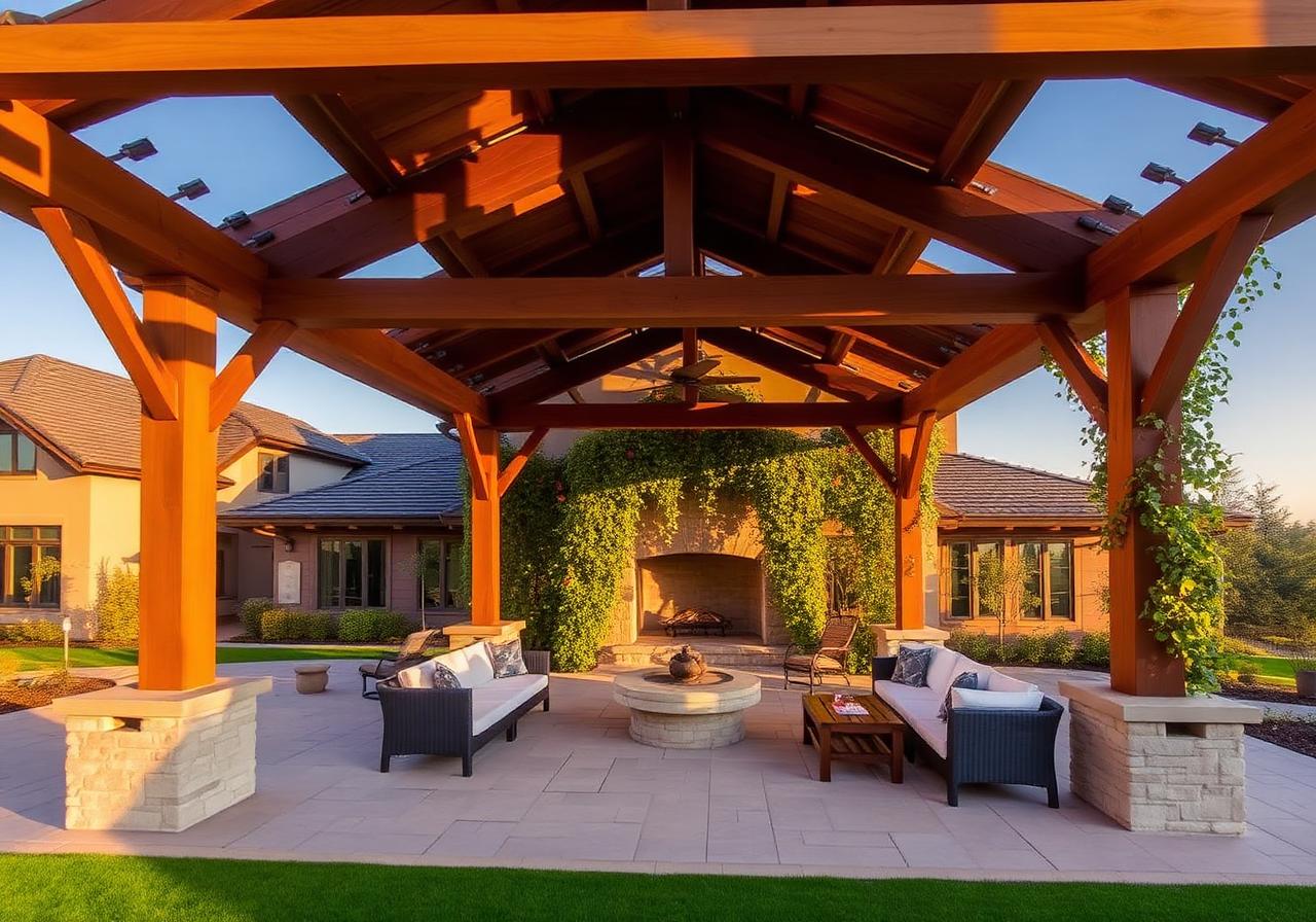 Custom Douglas fir pergola with vines